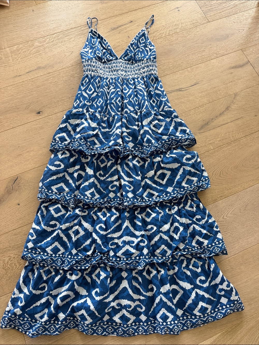 Caroline Constas Tiered Maxi Dress Women's Size Small Smocked Tribal Print - Picture 4 of 11